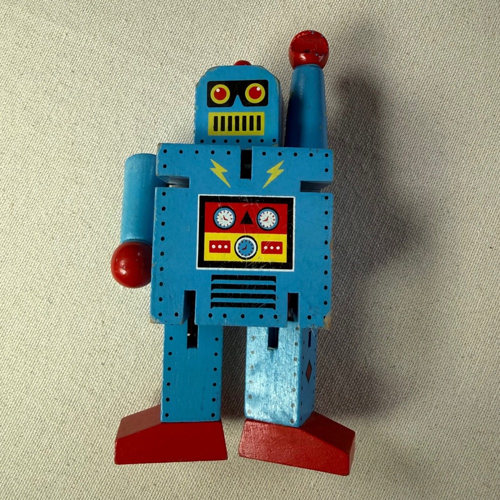 Original Toy Company Wooden Robot Blue Red Poseable Retro Toy GT304 2013 - Picture 4 of 12